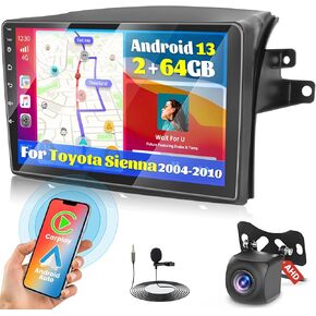 for Toyota Sienna 2004-2010【2+64GB】 Android 13 Car Stereo with Wireless Carplay Android Auto, 9" Touch Screen Radio Dash Kit GPS Navigation WiFi Bluetooth SWC Mic Backup Camera