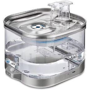 Cat Water Fountain, 2L/67oz Automatic Stainless Pet Water Fountain Battery Operated, 270°Wide Sensor, 3 Replacement Filters, Dog Water Dispenser for Multiple Pets, Silver