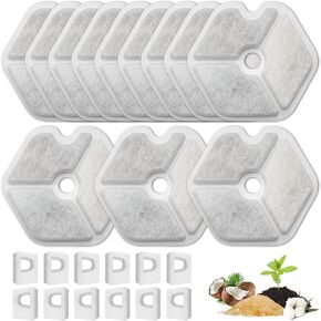 12 Pack Replacement Filters & 12 Pack Sponges for Smartoo Cat Water Fountain - Compatible with Models 152oz/4.5L PTM-643 - Keep Your Pets Hydrated with Fresh Clean Water