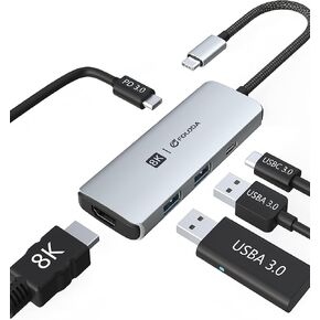 USB C HUB 8K HDMI Docking Station, PD 100W, 8K@30Hz, 4K@60Hz/120 Hz, Ultra HDR Display, USB 3.0 * 2 Adapter for MacBook Pro 2021, MacBook Air M1, Leven, Dell, and Laptop with Thunderbolt4/3