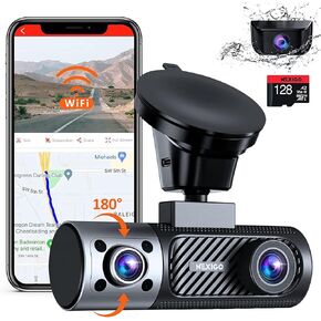 NexiGo 3 Channel Dash Cam with Rotatable Interior/Front Camera, Sony_Sensors, Front and Rear with Cabin, 4K/2K-1440P+1080P+1080P, Super Night Vision, 24H Parking Mode, GPS, WiFi (Renewed)