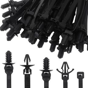 160pcs Push Mount Wire Ties, Snap in Zip Tie Automotive Clips Nylon Wire Harness Clips 5 Types of Cable Ties for Engine Bay Zip Tie Kit