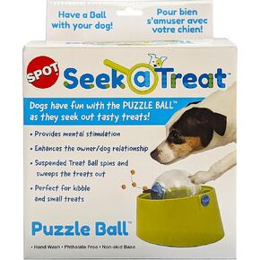 SPOT Seek-A-Treat Puzzle Ball - Treat Dispenser Puzzle Toy for Dogs, Provides Mental Stimulation and Prevents Boredom, Interactive Slow Feeder Puzzle Ball Challenges Dog to Find Treats, Non-Skid Base