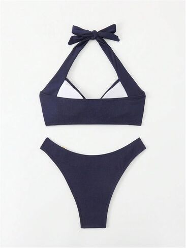 MakeMeChic Women's 2 Piece Ring Halter Swimsuit Tie Back High Cut Thong Bikini Sets Swimwear in Saudi Arabia