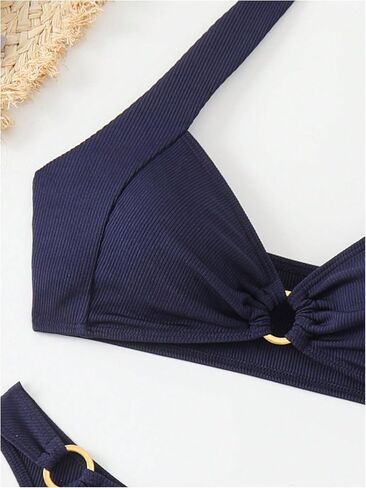 MakeMeChic Women's 2 Piece Ring Halter Swimsuit Tie Back High Cut Thong Bikini Sets Swimwear in Saudi Arabia