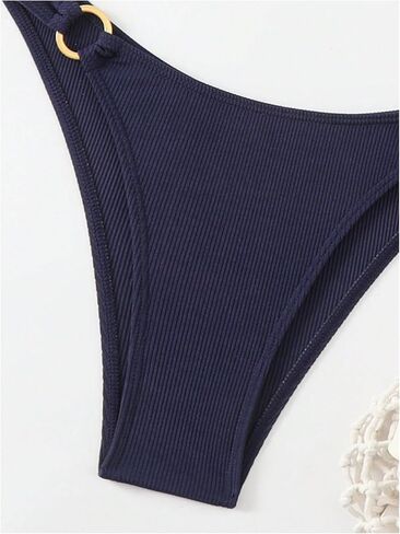 MakeMeChic Women's 2 Piece Ring Halter Swimsuit Tie Back High Cut Thong Bikini Sets Swimwear in Saudi Arabia