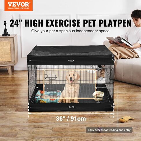 VEVOR Dog Playpen، 4 قطع 24 × 36 بوصة لوحات معدنية قابلة للطي لتمرين الحيوانات الأليفة، سياج للكلاب قلم داخلي وخارجي مع باب، غطاء علوي، ووسادة سفلية، قفص لعب للحيوانات الأليفة للكلاب والقطط والحيوانات الصغيرة الأخرى in Saudi Arabia