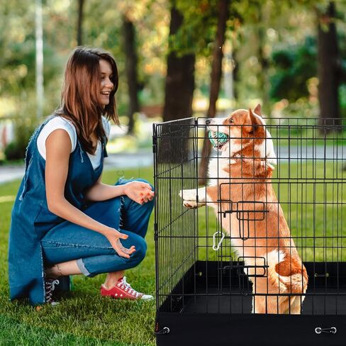 VEVOR Dog Playpen، 4 قطع 24 × 36 بوصة لوحات معدنية قابلة للطي لتمرين الحيوانات الأليفة، سياج للكلاب قلم داخلي وخارجي مع باب، غطاء علوي، ووسادة سفلية، قفص لعب للحيوانات الأليفة للكلاب والقطط والحيوانات الصغيرة الأخرى in Saudi Arabia