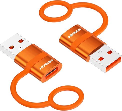 محول USB إلى USB C 2 حزمة، محول HOWJIM USB C أنثى إلى USB 3.0 ذكر بسرعة 5 جيجابت في الثانية، محول شحن سريع من النوع C لأجهزة M-acBook، وi-Phone 15 16، وi-Pad، وA-pple Watch، وA-irpods، وG -alaxy، حلقة مكافحة فقدان البرتقال in Kuwait