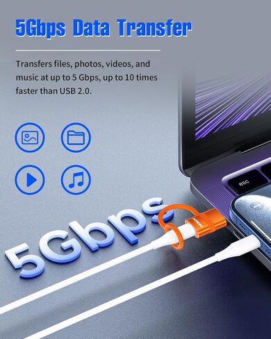 محول USB إلى USB C 2 حزمة، محول HOWJIM USB C أنثى إلى USB 3.0 ذكر بسرعة 5 جيجابت في الثانية، محول شحن سريع من النوع C لأجهزة M-acBook، وi-Phone 15 16، وi-Pad، وA-pple Watch، وA-irpods، وG -alaxy، حلقة مكافحة فقدان البرتقال in Kuwait