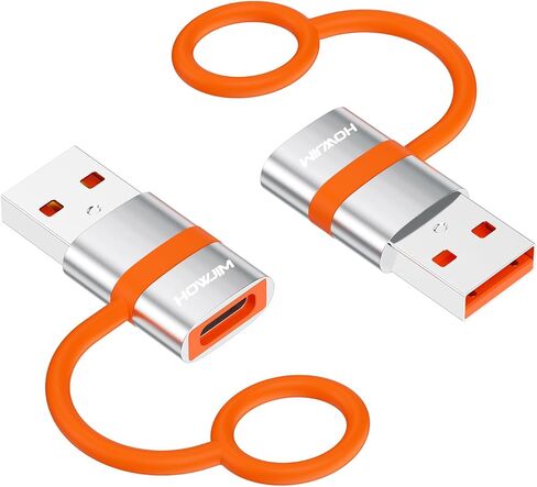 محول USB إلى USB C 2 حزمة، محول HOWJIM USB C أنثى إلى USB 3.0 ذكر بسرعة 5 جيجابت في الثانية، محول شحن سريع من النوع C لأجهزة M-acBook، وi-Phone 15 16، وi-Pad، وA-pple Watch، وA-irpods، وG -alaxy، حلقة مكافحة فقدان البرتقال in Kuwait