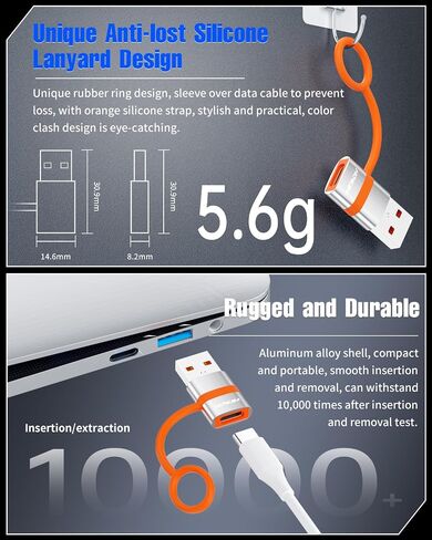 محول USB إلى USB C 2 حزمة، محول HOWJIM USB C أنثى إلى USB 3.0 ذكر بسرعة 5 جيجابت في الثانية، محول شحن سريع من النوع C لأجهزة M-acBook، وi-Phone 15 16، وi-Pad، وA-pple Watch، وA-irpods، وG -alaxy، حلقة مكافحة فقدان البرتقال in Kuwait