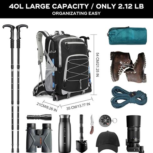 seyfocnia Hiking Backpack,40L Waterproof Camping Backpack Lightweight Backpack for Men Women Hiking Daypack Outdoor Travel Daypack-Black in Saudi Arabia