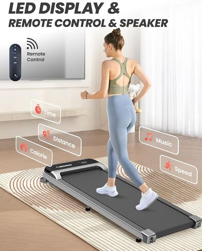 2 in 1 Walking Pad, Under Desk Treadmill with Incline for Home Office, 3.0HP Folding Treadmill with 300 Lbs Weight Capacity, Speaker, Remote Control and LED Display in Saudi Arabia