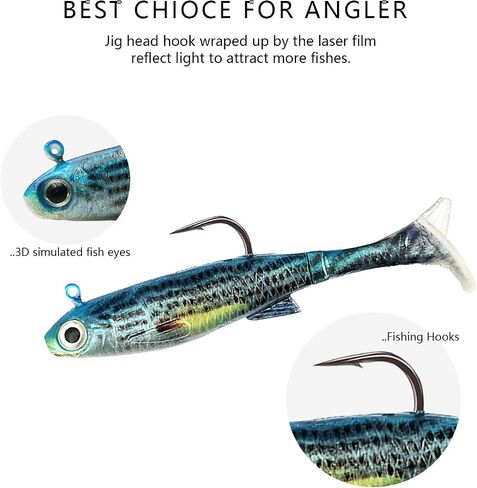 Swim Baits for Bass Fishing, Soft Plastic Walleye Fishing Lures, Paddle Tail Swim Baits Kit for Bass Trout Walleye Crappie, Mixed Colors Fishing Soft Plastic Lure Kit in Saudi Arabia