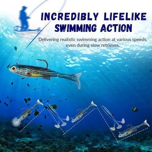 Swim Baits for Bass Fishing, Soft Plastic Walleye Fishing Lures, Paddle Tail Swim Baits Kit for Bass Trout Walleye Crappie, Mixed Colors Fishing Soft Plastic Lure Kit in Saudi Arabia