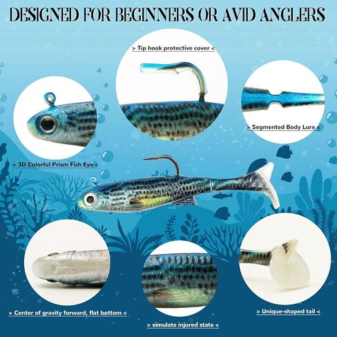 Swim Baits for Bass Fishing, Soft Plastic Walleye Fishing Lures, Paddle Tail Swim Baits Kit for Bass Trout Walleye Crappie, Mixed Colors Fishing Soft Plastic Lure Kit in Saudi Arabia