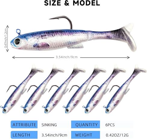 Swim Baits for Bass Fishing, Soft Plastic Walleye Fishing Lures, Paddle Tail Swim Baits Kit for Bass Trout Walleye Crappie, Mixed Colors Fishing Soft Plastic Lure Kit in Saudi Arabia