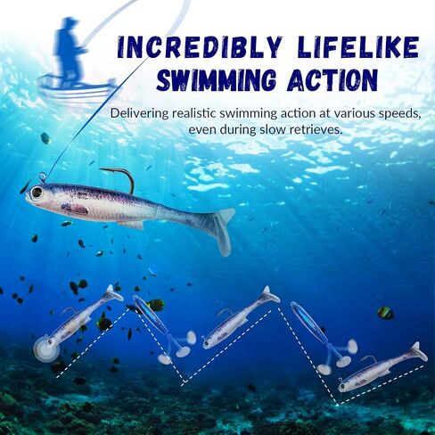 Swim Baits for Bass Fishing, Soft Plastic Walleye Fishing Lures, Paddle Tail Swim Baits Kit for Bass Trout Walleye Crappie, Mixed Colors Fishing Soft Plastic Lure Kit in Saudi Arabia