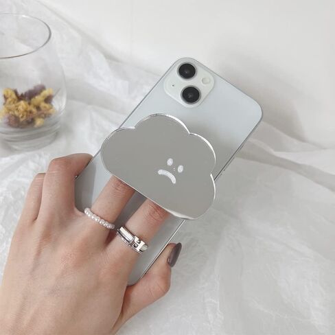 ONLYOU GRIPTOK Phone Grip Korean Grip Tok Simple Cloud Facial Expression Design Mirror Cute Phone Stand Drop Prevention Custom Pair Women's (2) in Saudi Arabia