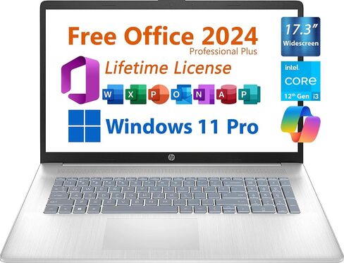 HP 17.3" Business Laptop, Free Microsoft Office 2024, Copilot AI Chat, Widescreen FHD Non-Touch Display, Intel 6-Core i3-1215U Upto 4.4 GHz, 16GB DDR4, 2TB SSD, 6 Hours Battery, Windows 11 Pro in Saudi Arabia