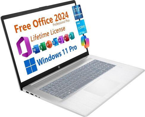 HP 17.3" Business Laptop, Free Microsoft Office 2024, Copilot AI Chat, Widescreen FHD Non-Touch Display, Intel 6-Core i3-1215U Upto 4.4 GHz, 16GB DDR4, 2TB SSD, 6 Hours Battery, Windows 11 Pro in Saudi Arabia