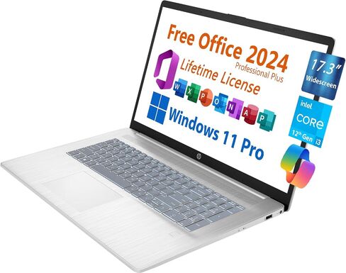 HP 17.3" Business Laptop, Free Microsoft Office 2024, Copilot AI Chat, Widescreen FHD Non-Touch Display, Intel 6-Core i3-1215U Upto 4.4 GHz, 16GB DDR4, 2TB SSD, 6 Hours Battery, Windows 11 Pro in Saudi Arabia