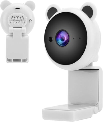 Tbest Computer Camera Webcam for pc with Microphone Cute Bear Design 1080p pc Video 1080P USB Computer Camera Video Recording Digital Webcam BuiltIn Microphone for Live (White) in Saudi Arabia