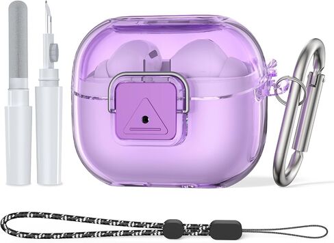 [Secure Lock] for Galaxy Buds Pro 3 Case & Galaxy Buds 3 Case Cover, TUDIOW Clear Shockproof Protective Cover for Samsung Galaxy Buds3 & 3 Pro Accessories with Cleaning Kit& Keychain (Clear Purple) in Saudi Arabia