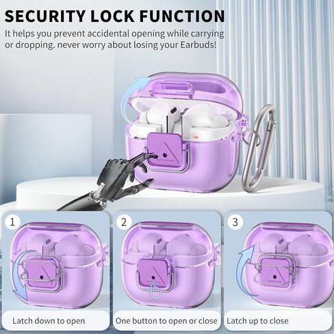 [Secure Lock] for Galaxy Buds Pro 3 Case & Galaxy Buds 3 Case Cover, TUDIOW Clear Shockproof Protective Cover for Samsung Galaxy Buds3 & 3 Pro Accessories with Cleaning Kit& Keychain (Clear Purple) in Saudi Arabia