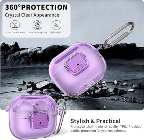 [Secure Lock] for Galaxy Buds Pro 3 Case & Galaxy Buds 3 Case Cover, TUDIOW Clear Shockproof Protective Cover for Samsung Galaxy Buds3 & 3 Pro Accessories with Cleaning Kit& Keychain (Clear Purple) in Saudi Arabia
