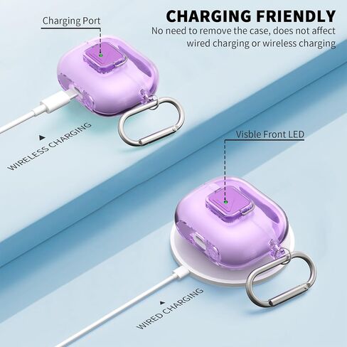 [Secure Lock] for Galaxy Buds Pro 3 Case & Galaxy Buds 3 Case Cover, TUDIOW Clear Shockproof Protective Cover for Samsung Galaxy Buds3 & 3 Pro Accessories with Cleaning Kit& Keychain (Clear Purple) in Saudi Arabia