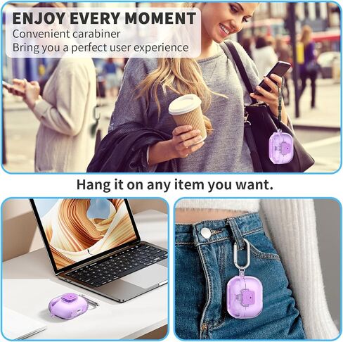 [Secure Lock] for Galaxy Buds Pro 3 Case & Galaxy Buds 3 Case Cover, TUDIOW Clear Shockproof Protective Cover for Samsung Galaxy Buds3 & 3 Pro Accessories with Cleaning Kit& Keychain (Clear Purple) in Saudi Arabia