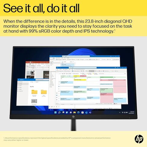 شاشة HP E24q G5 QHD 6N4F1AA#ABA حزمة مع قاعدة Docztorm، شاشة 24 بوصة QHD IPS (2560x1440)، معدل تحديث 75 هرتز، حامل VESA (100x100 مم)، مثالية للمنزل والأعمال، أسود/فضي (2024 أحدث طراز) in Saudi Arabia