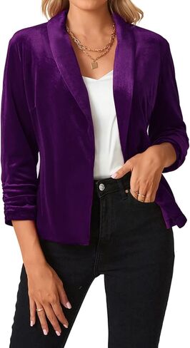 MINTLIMIT Women 3/4 Sleeve Velvet Blazer Open Front Casual Blazers Draped Lapel Office Jacket Cardigan (Dark Green, Size 2XL) in Kuwait