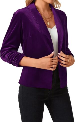MINTLIMIT Women 3/4 Sleeve Velvet Blazer Open Front Casual Blazers Draped Lapel Office Jacket Cardigan (Dark Green, Size 2XL) in Kuwait