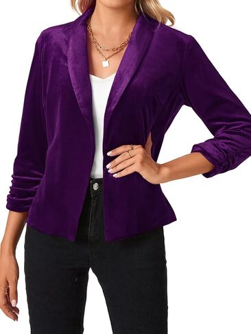 MINTLIMIT Women 3/4 Sleeve Velvet Blazer Open Front Casual Blazers Draped Lapel Office Jacket Cardigan (Dark Green, Size 2XL) in Kuwait