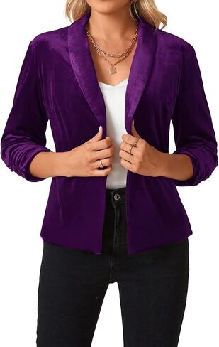MINTLIMIT Women 3/4 Sleeve Velvet Blazer Open Front Casual Blazers Draped Lapel Office Jacket Cardigan (Dark Green, Size 2XL) in Kuwait