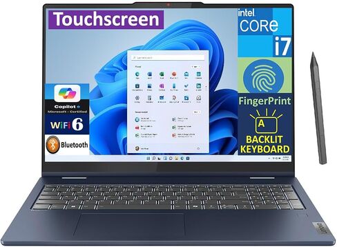 Lenovo IdeaPad 5i School & Business 2-in-1 Laptop 16.0" Touchscreen IPS WUXGA Display (Intel Core 7 150U, 16GB LPDDR5X, 2TB M.2 PCIe SSD, Active Pen, Win 11 Home) w/DKZ USB Port Expander in Saudi Arabia