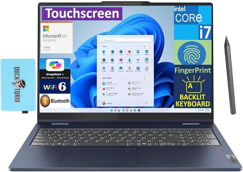 Lenovo IdeaPad 5i School & Business 2-in-1 Laptop 16.0" Touchscreen IPS WUXGA Display (Intel Core 7 150U, 16GB LPDDR5X, Win 11 Pro) w/MS 365 Personal, DKZ USB Port Expander in Saudi Arabia