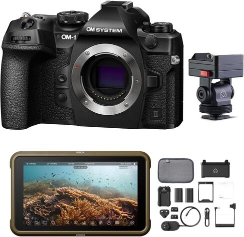 حزمة كاميرا OM SYSTEM OM-1 Mark II بدون مرآة (الجسم فقط) مع مسجل شاشة HDR 1000nit مقاس 5.2 بوصة، ومجموعة ملحقات شاشة ومسجل 5 بوصة، وحامل شاشة 5 بوصة و7 بوصة (4 عناصر) in Kuwait