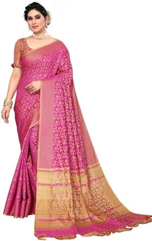 SIRIL Jacquard Tassel Cotton Silk Saree With Unstitched Blouse Piece in Kuwait