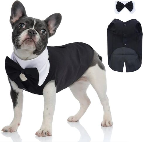 Dog Tuxedo Dog Suit and Bandana Set, Black, M- Dog Birthday Bandana,Dog Tuxedo for Small Dogs£¬Dog Prince Wedding Bow Tie Suit for Jack Russell, Mini Schnauzer, 2 Pieces/Pack in Saudi Arabia