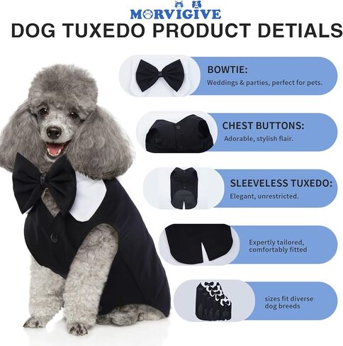 Dog Tuxedo Dog Suit and Bandana Set, Black, M- Dog Birthday Bandana,Dog Tuxedo for Small Dogs£¬Dog Prince Wedding Bow Tie Suit for Jack Russell, Mini Schnauzer, 2 Pieces/Pack in Saudi Arabia