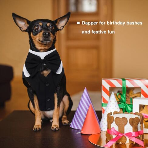 Dog Tuxedo Dog Suit and Bandana Set, Black, M- Dog Birthday Bandana,Dog Tuxedo for Small Dogs£¬Dog Prince Wedding Bow Tie Suit for Jack Russell, Mini Schnauzer, 2 Pieces/Pack in Saudi Arabia