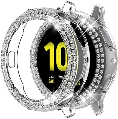متوافق مع ساعة Galaxy Watch Active 2 مقاس 40 مم 44 مم بصف مزدوج من الألماس من البولي كربونات، غطاء ممتص للصدمات من الألماس الكريستالي اللامع بإطار واقٍ صلب (أسود، نشط 2 40 مم) in Kuwait