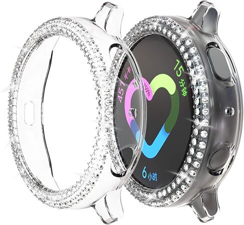 متوافق مع ساعة Galaxy Watch Active 2 مقاس 40 مم 44 مم بصف مزدوج من الألماس من البولي كربونات، غطاء ممتص للصدمات من الألماس الكريستالي اللامع بإطار واقٍ صلب (أسود، نشط 2 40 مم) in Kuwait