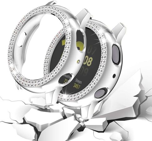 متوافق مع ساعة Galaxy Watch Active 2 مقاس 40 مم 44 مم بصف مزدوج من الألماس من البولي كربونات، غطاء ممتص للصدمات من الألماس الكريستالي اللامع بإطار واقٍ صلب (أسود، نشط 2 40 مم) in Kuwait