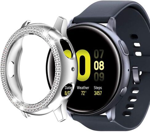 متوافق مع ساعة Galaxy Watch Active 2 مقاس 40 مم 44 مم بصف مزدوج من الألماس من البولي كربونات، غطاء ممتص للصدمات من الألماس الكريستالي اللامع بإطار واقٍ صلب (أسود، نشط 2 40 مم) in Kuwait