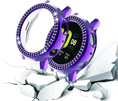 Compatible for Galaxy Watch Active 2 40mm 44mm Double Row Diamond PC Plating Bumper Case Bling Crystal Diamonds Shiny Glitter Frame Hard Protective Shell Cover (Black, Active 2 40mm) in Kuwait